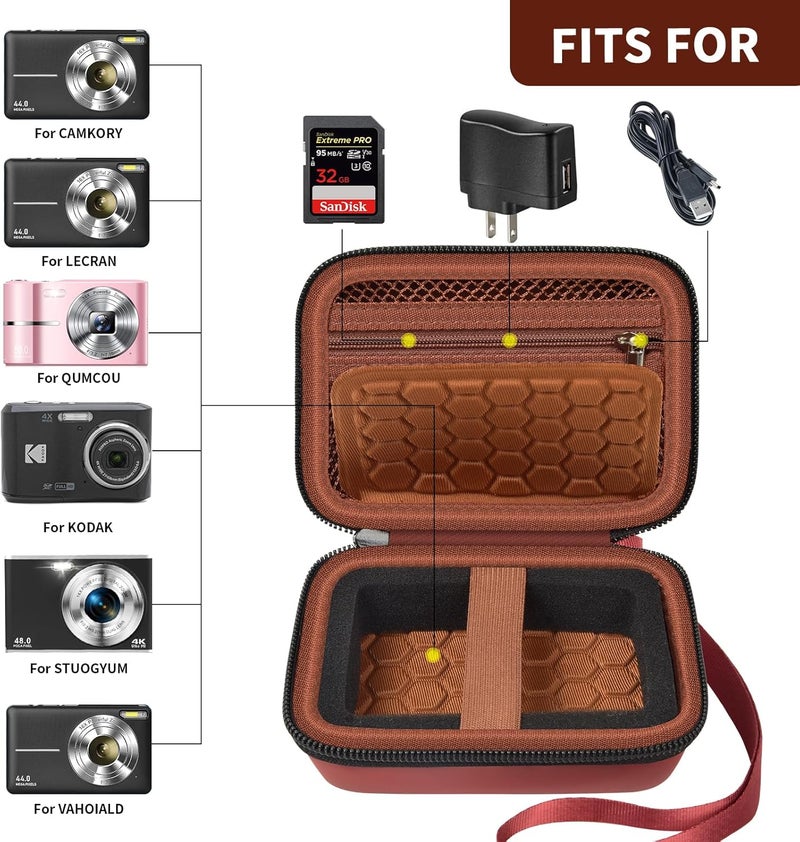 Comecase Carrying & Protective Case for Digital Camera, AbergBest 21 Mega Pixels 2.7" LCD Rechargeable HD/Kodak Pixpro/Canon PowerShot ELPH 180/190 / Sony DSCW800 / DSCW830 Cameras for Travel - Brown - Image 2
